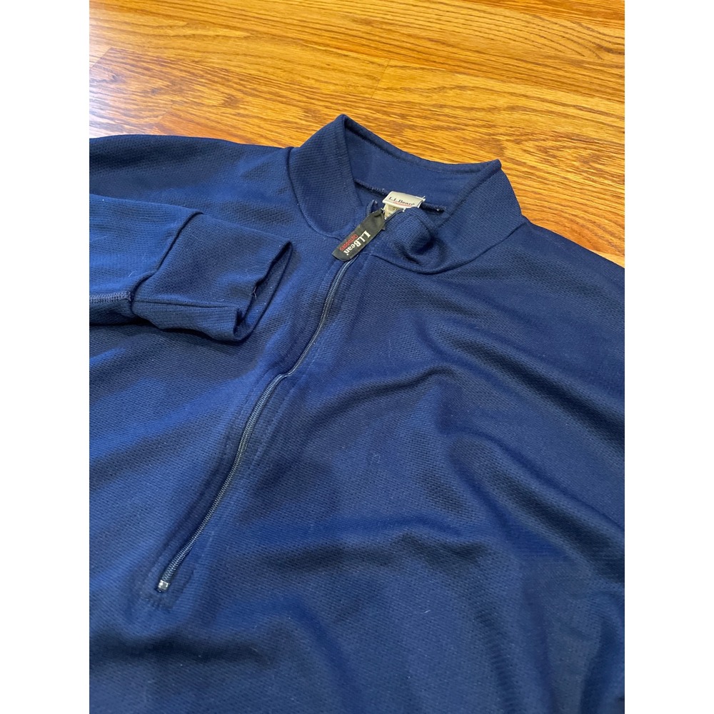 Vintage LL Bean Mens Quarter Zip Pullover Large Navy Blue Made in USA Base Layer